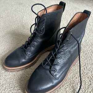 Madewell Black Leather Combat Boots with Brown Sole